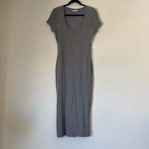 Marine Layer Lexi Crew Midi Dress Size Large Grey Ribbed Knit Short Sleeve